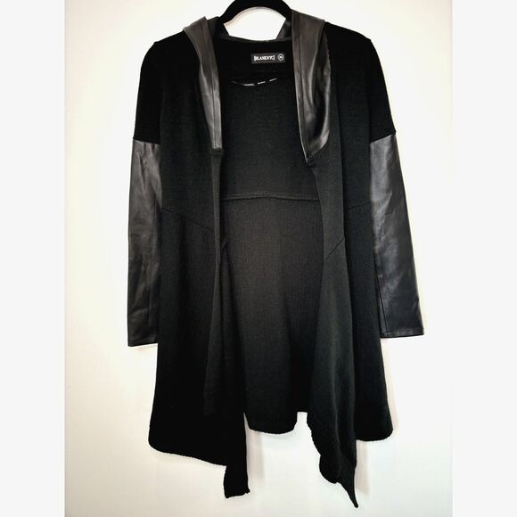 Blank NYC Mixed Media Open Hooded Sweater Cardigan Size XS Whimsigoth Biker N41 - Picture 1 of 13